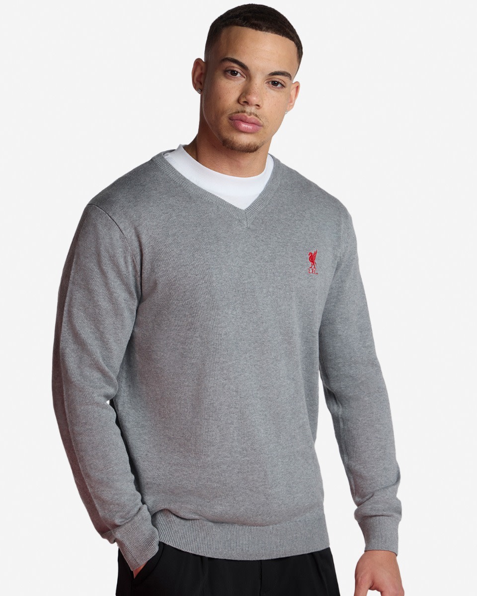 LFC V Neck Cotton Knit Jumper Grey - Image 1