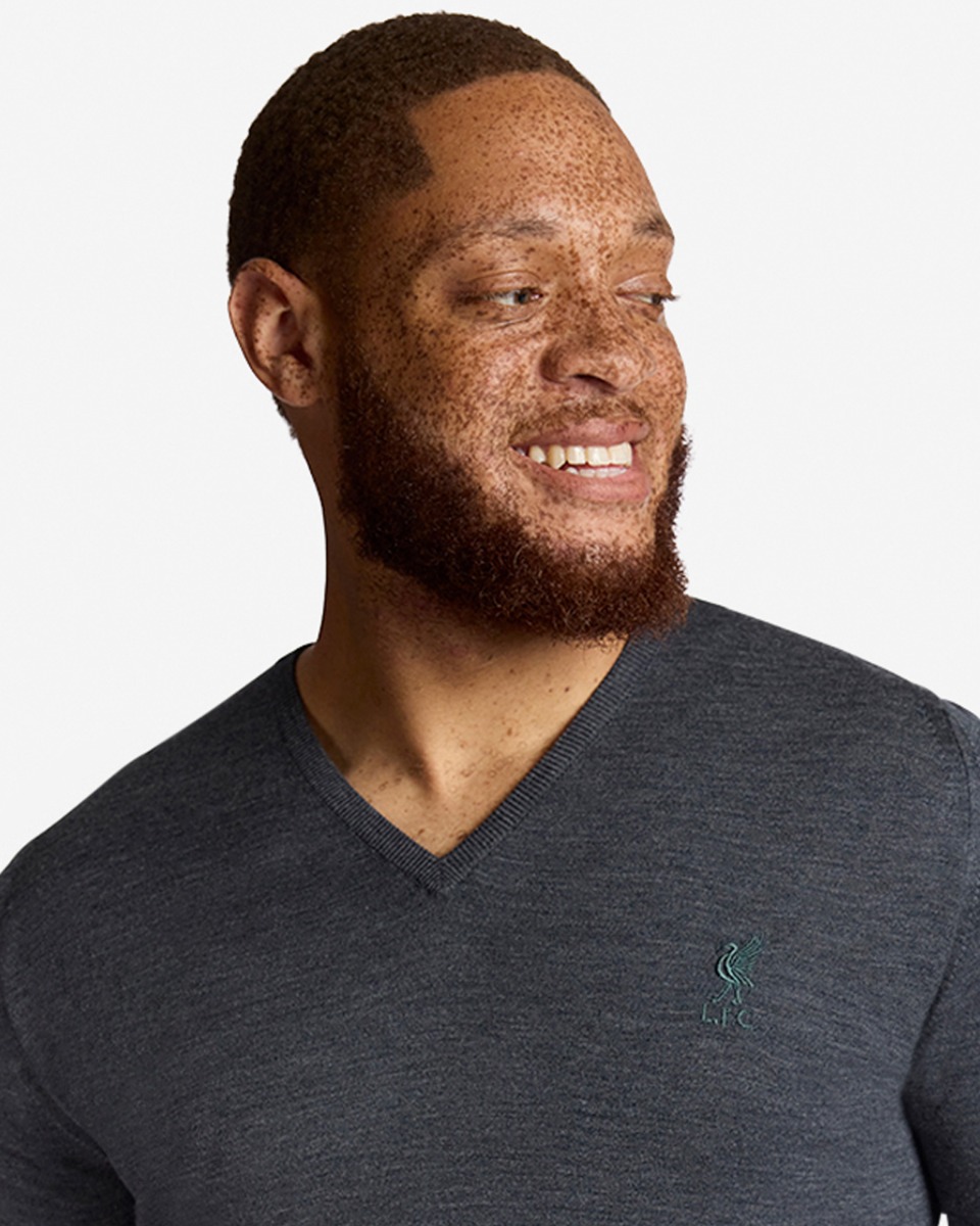 LFC X John Smedley Extra Fine Merino Wool Mens V-Neck Jumper Charcoal - Image 2
