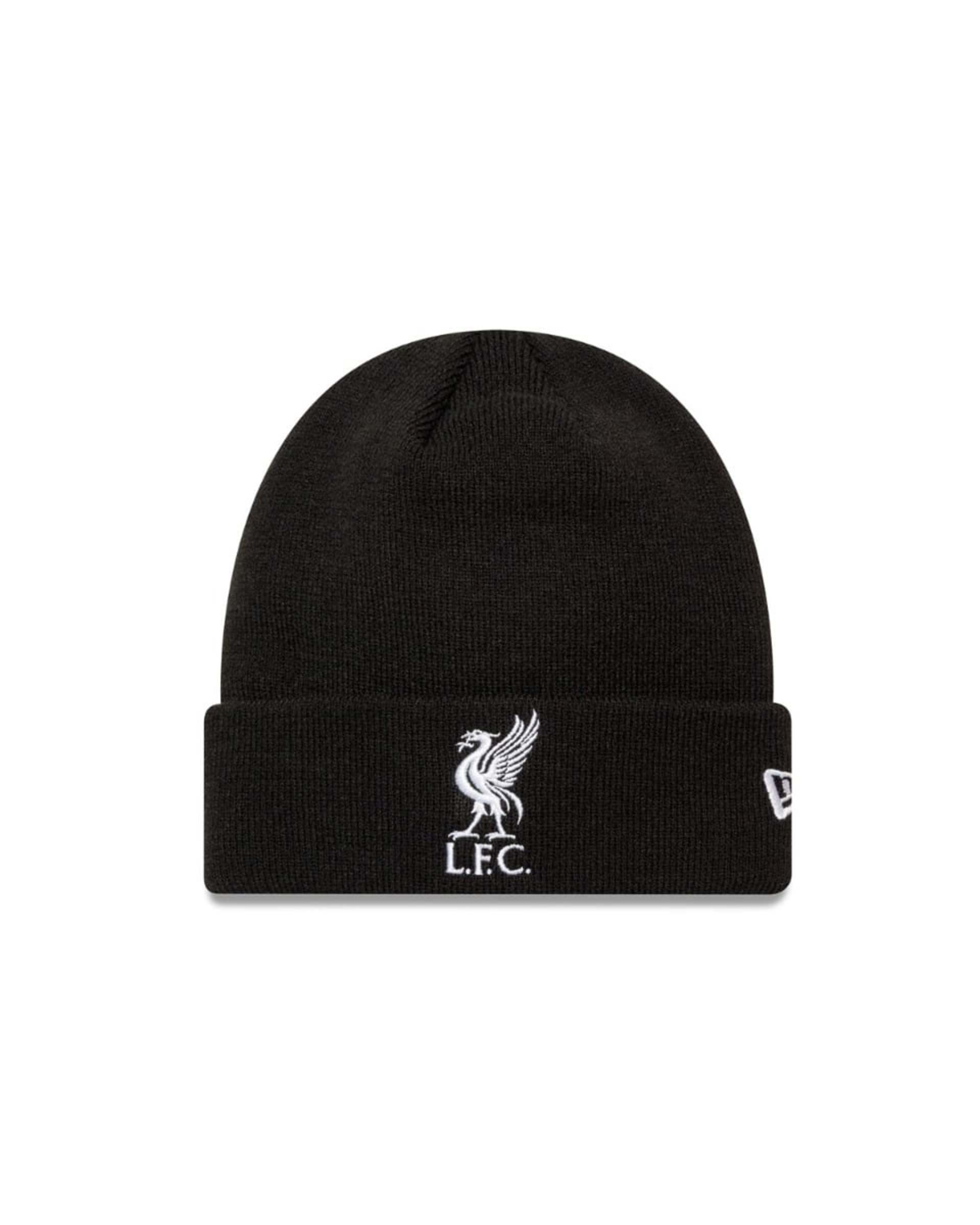 Gorro LFC New Era para niños con forma de Liverbird, tejido con puños, blanco y negro - Image 1