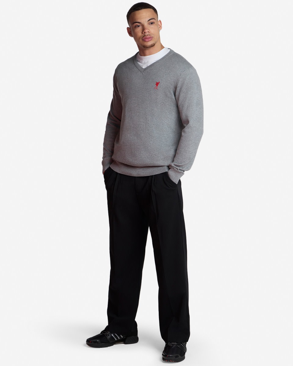 LFC V Neck Cotton Knit Jumper Grey - Image 3