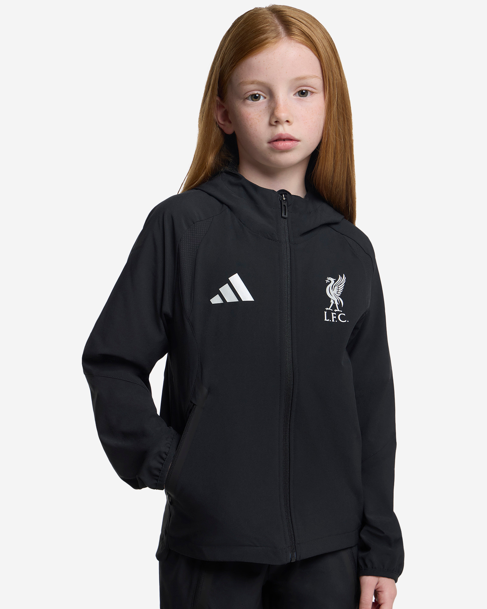 LFC adidas Youth Tiro Travel เสื้อกันลมซิปเต็มสีดำ - Image 1