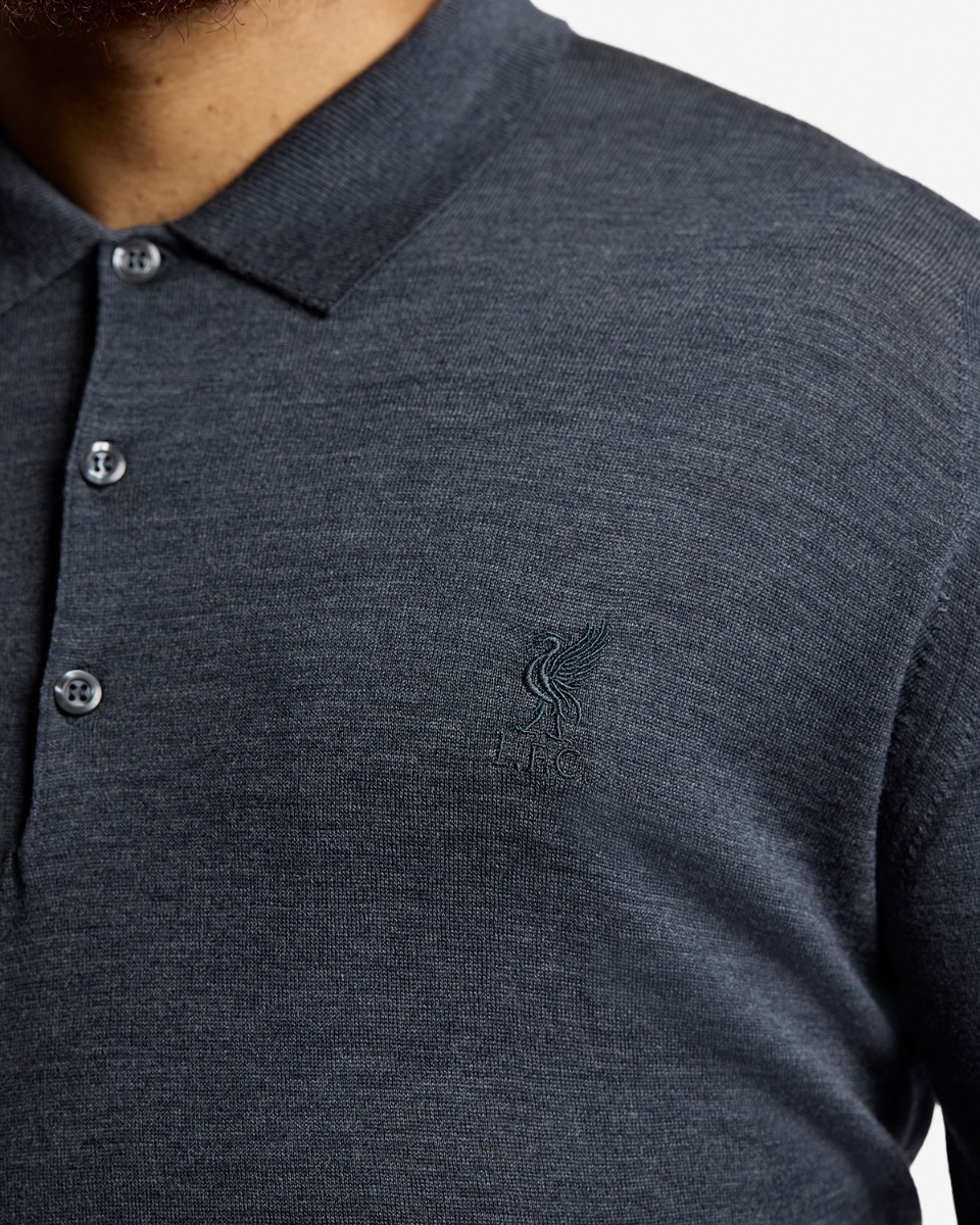 LFC X John Smedley Herren-Poloshirt aus extrafeiner Merinowolle, langärmlig, Anthrazit - Image 4