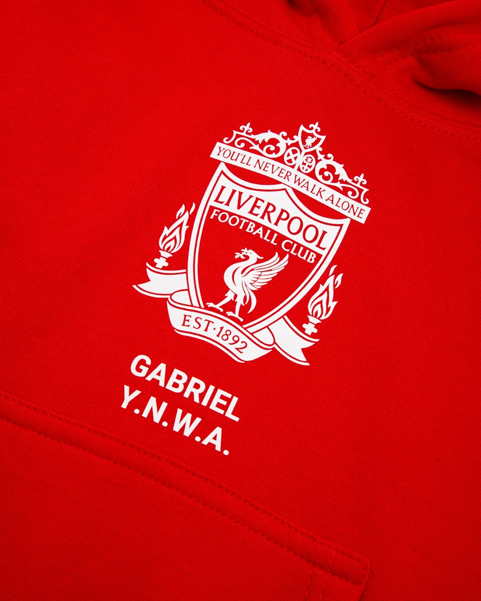 LFC Junior White Crest Personalised Red Hoody - Image 3