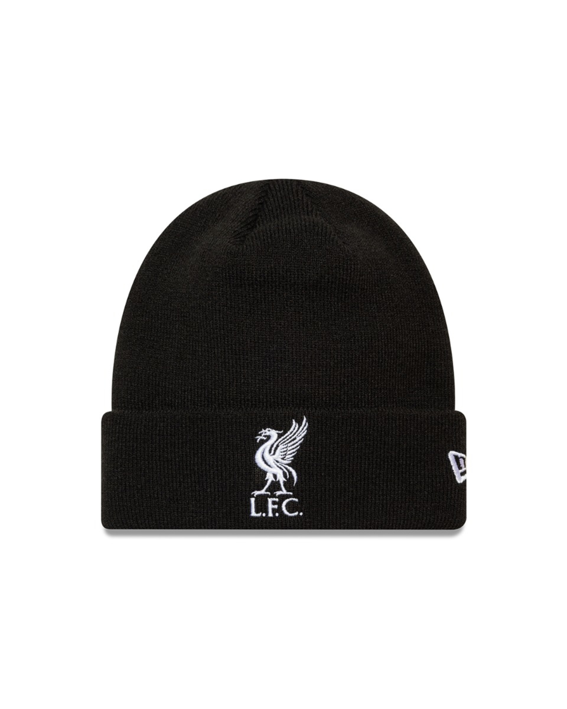 LFC New Era Liverbird หมวกถักผ้าพันคอย สีดำและสีขาว - Image 1
