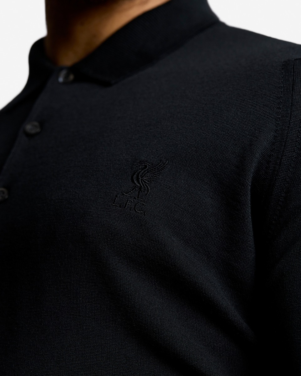 LFC X John Smedley Extra Fine Merino Wool Mens Long Sleeve Polo Shirt Black - Image 2
