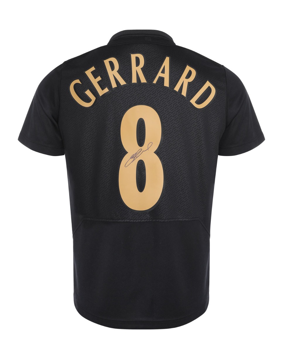 LFC Signed Gerrard Istanbul Boxed Shirt Black & Gold