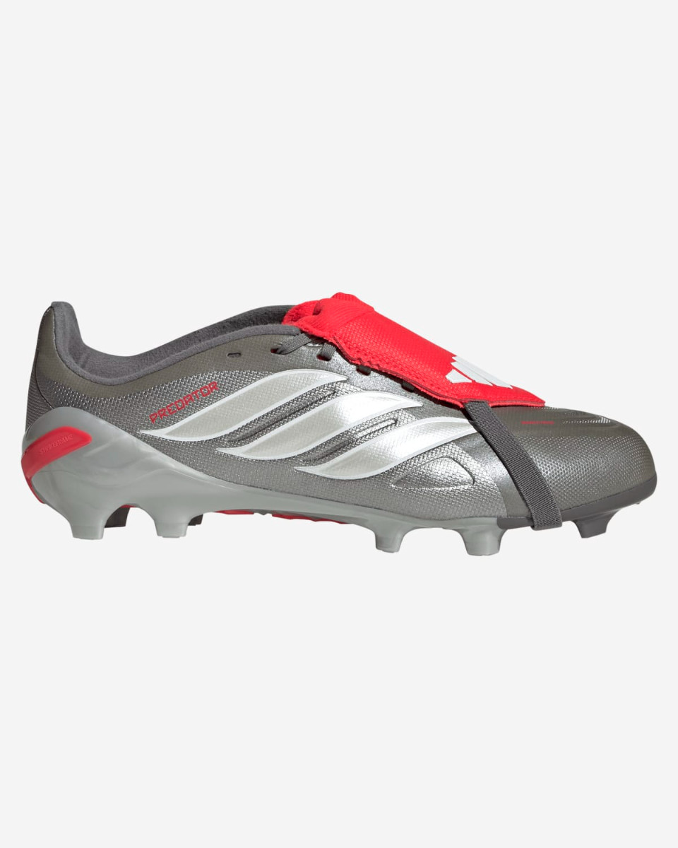 adidas Juniors Predator League Fold-Over Tongue Firm Ground Football Boots Iron Metallic/Zero Metalic/Lucid Red - Image 1