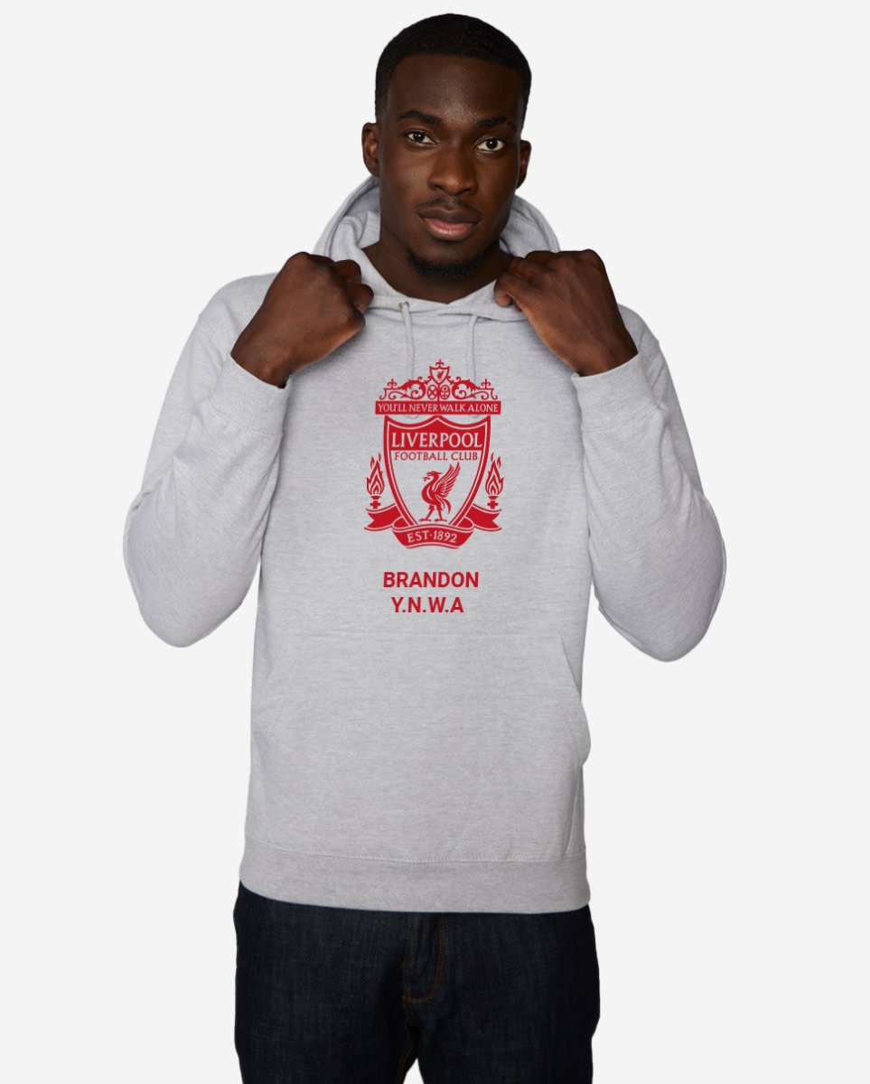 LFC Red Crest Personalised Grey Hoody - Image 1