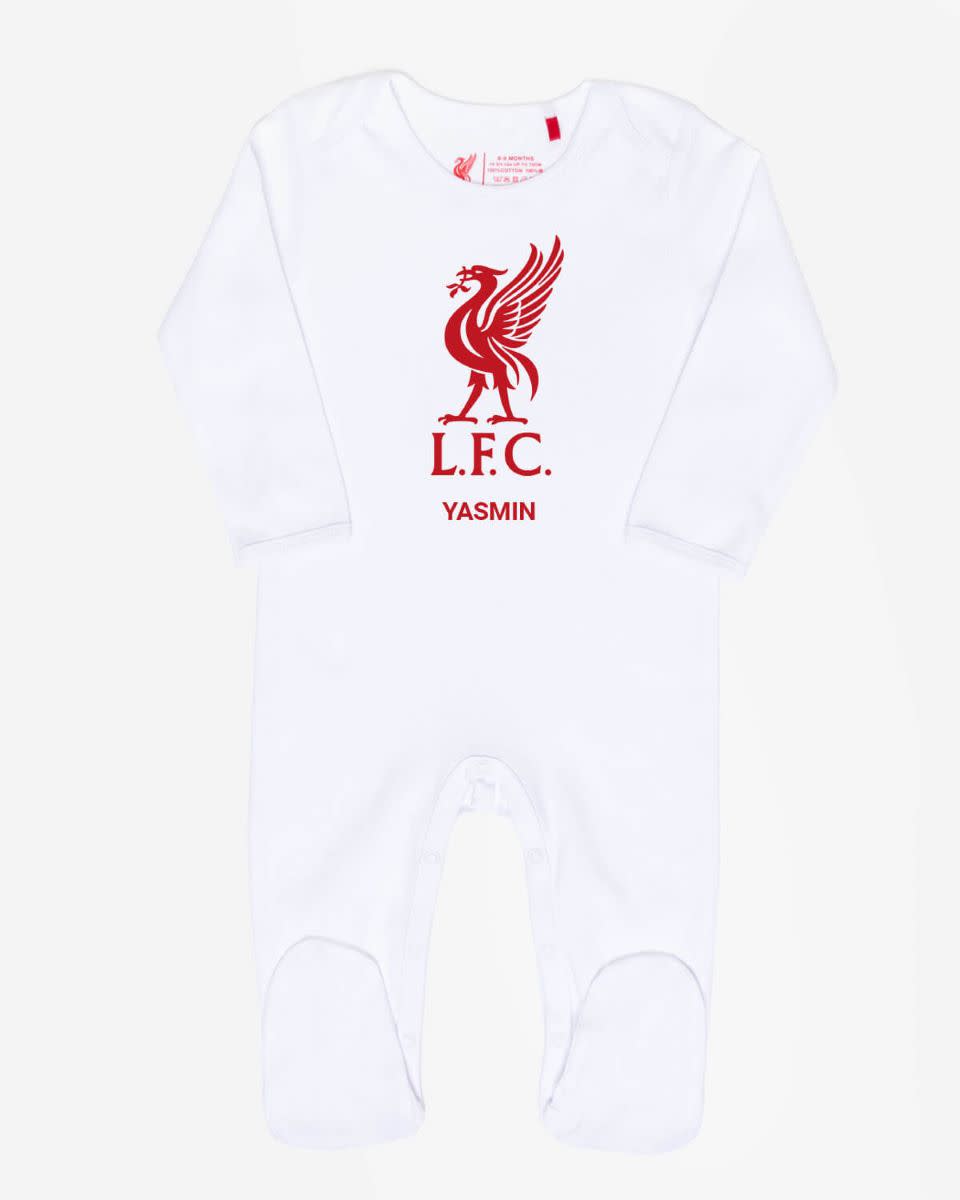 LFC Baby Personalised Liverbird Sleepsuit White - Image 1