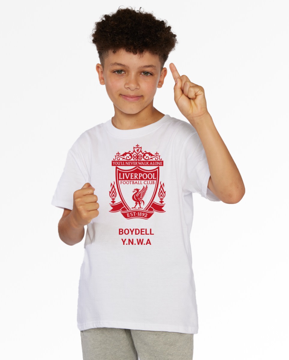 LFC Junior Red Crest Personalised White Tee - Image 1