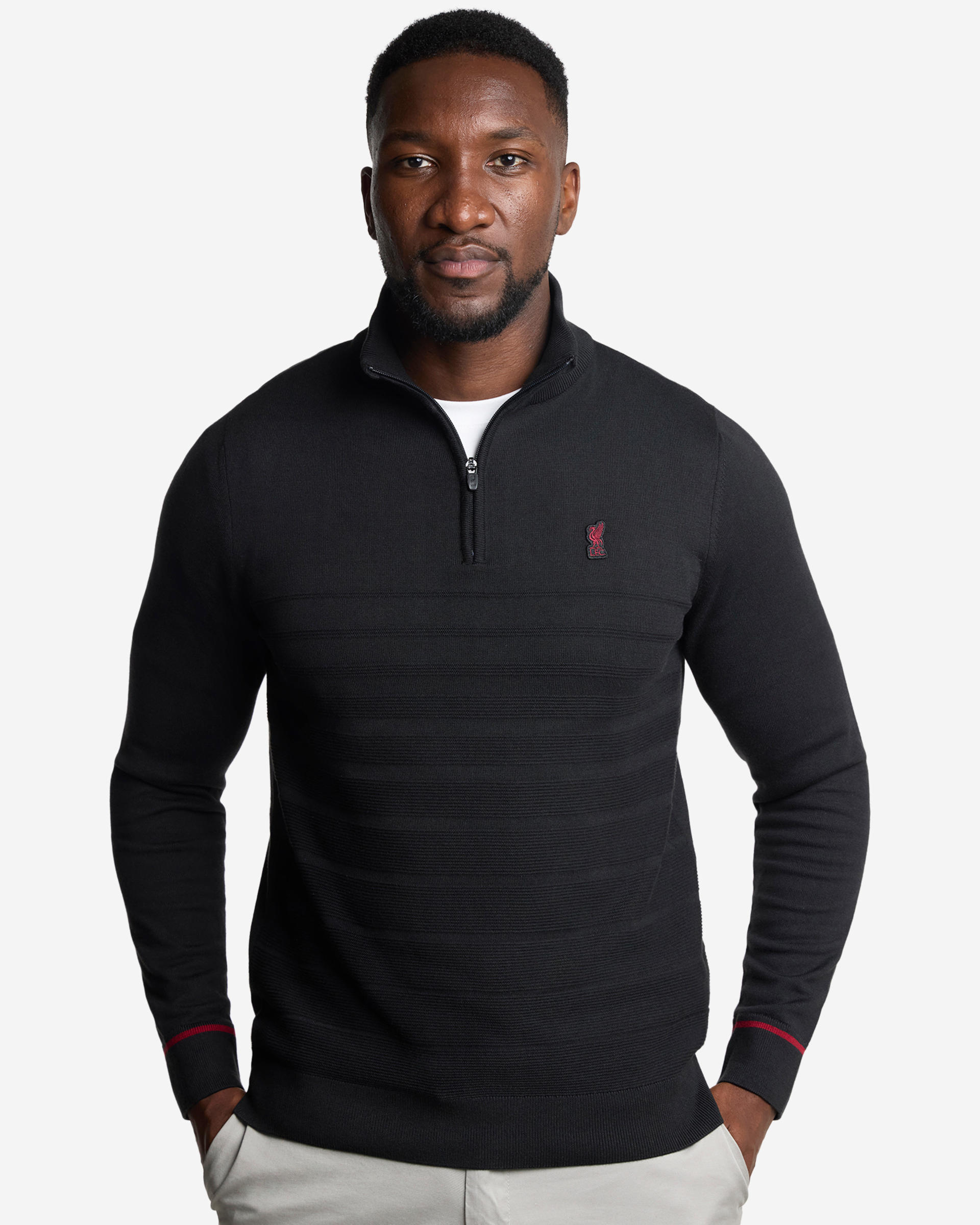 LFC Firma Herren-Strickjacke mit 1/4 Reißverschluss, Schwarz - Image 3