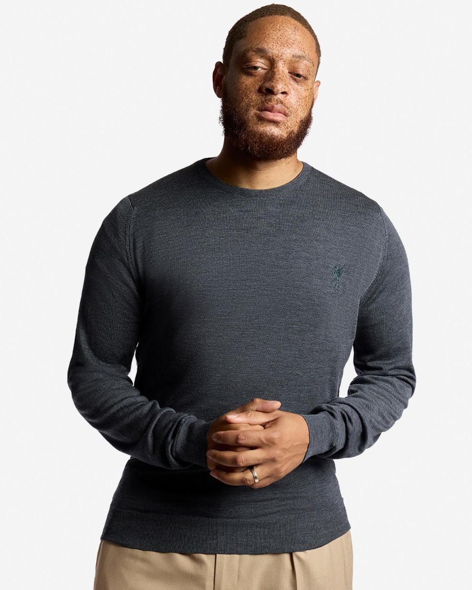 Jersey LFC X John Smedley de lana merino extrafina para hombre con cuello redondo, color gris - Image 1