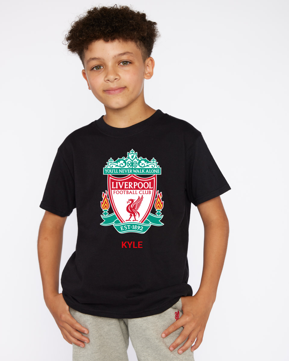 LFC Junior Crest Personalised Black Tee - Image 1