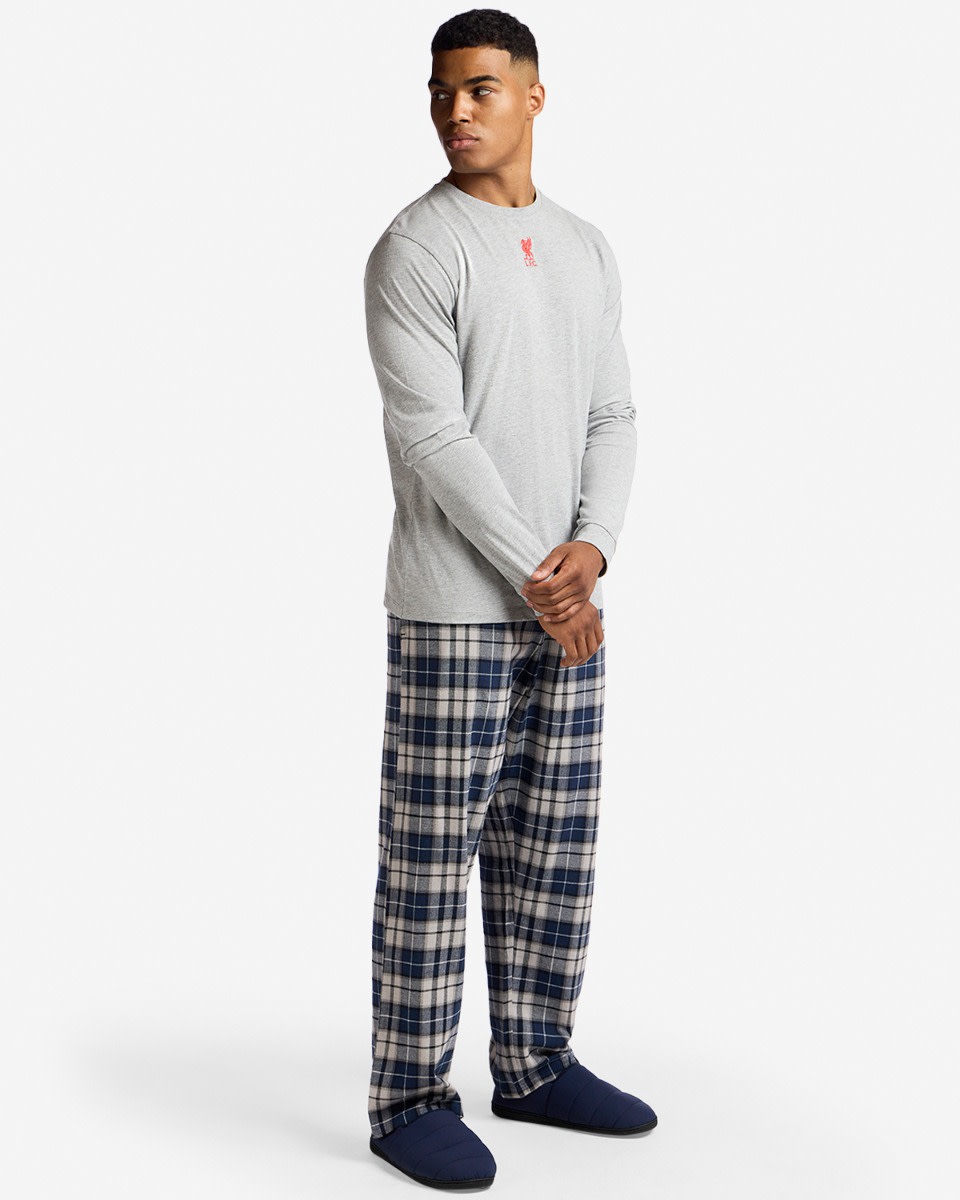 LFC Mens Long Check Pyjama Set Grey - Image 3