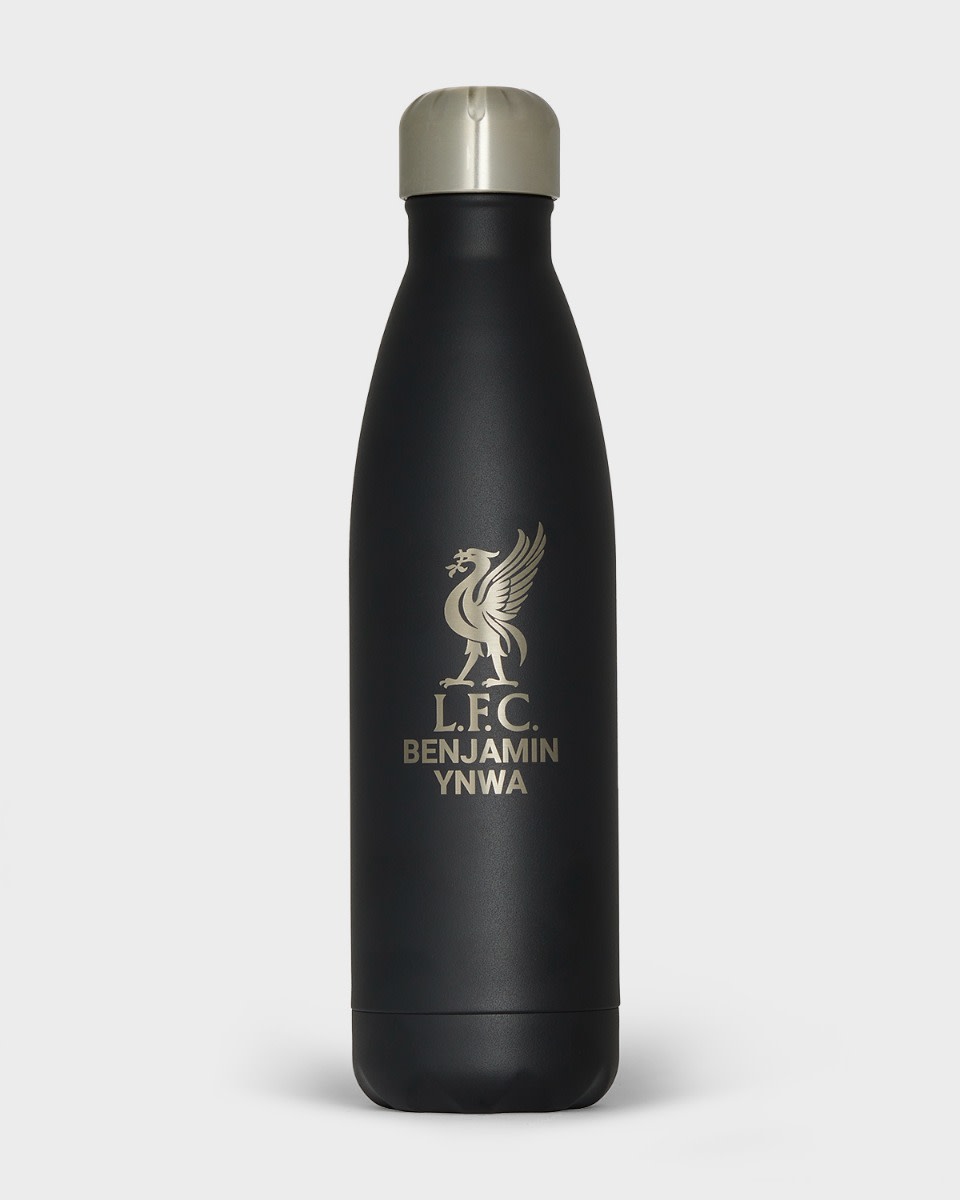 LFC Liverbird Personalised Black Stainless Steel Water Bottle - Image 1