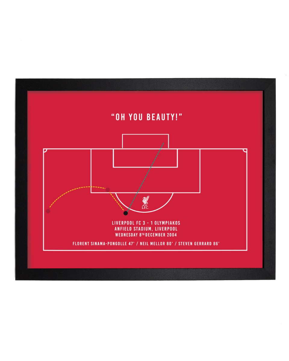 LFC Iconic Goals Print - Gerrard v Olympiakos 2005 - Image 1
