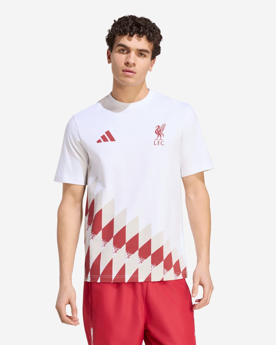 LFC adidas Mens 26/27 Stadium Graphic Tee White & Active Maroon - Image 1