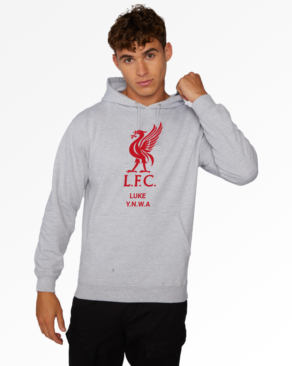 LFC Red Liverbird Personalised Grey Hoody - Image 1