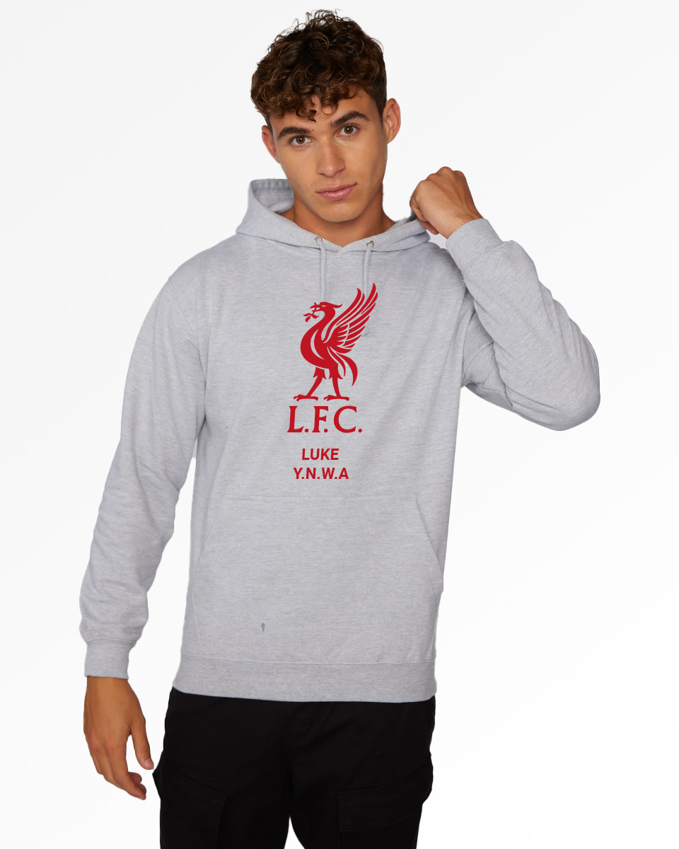 LFC Red Liverbird Personalised Grey Hoody - Image 1