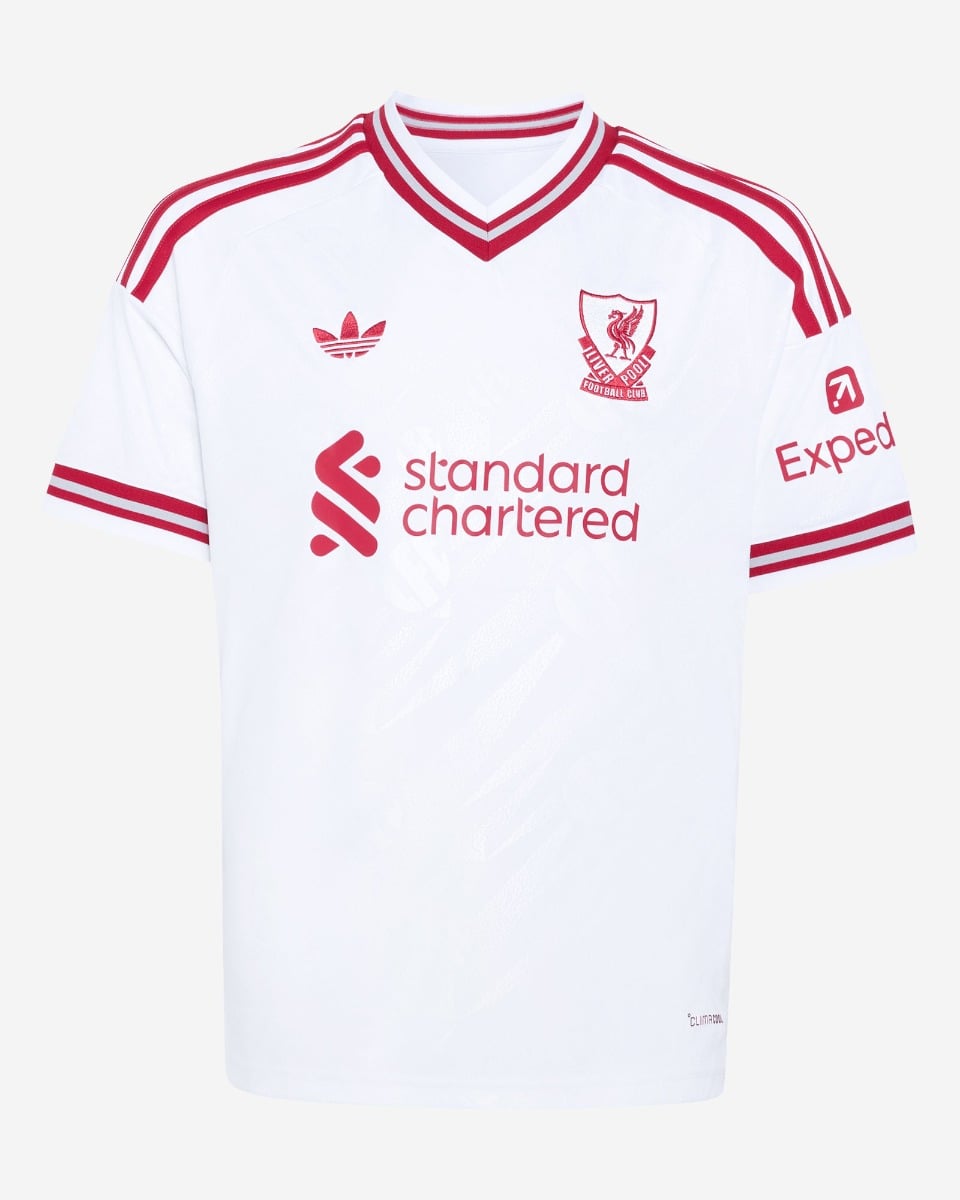  サッカーシャツ レッド ホワイト ストライプ LFC アディダスユース 26/27 アウェイジャージ-プレミアリーグ