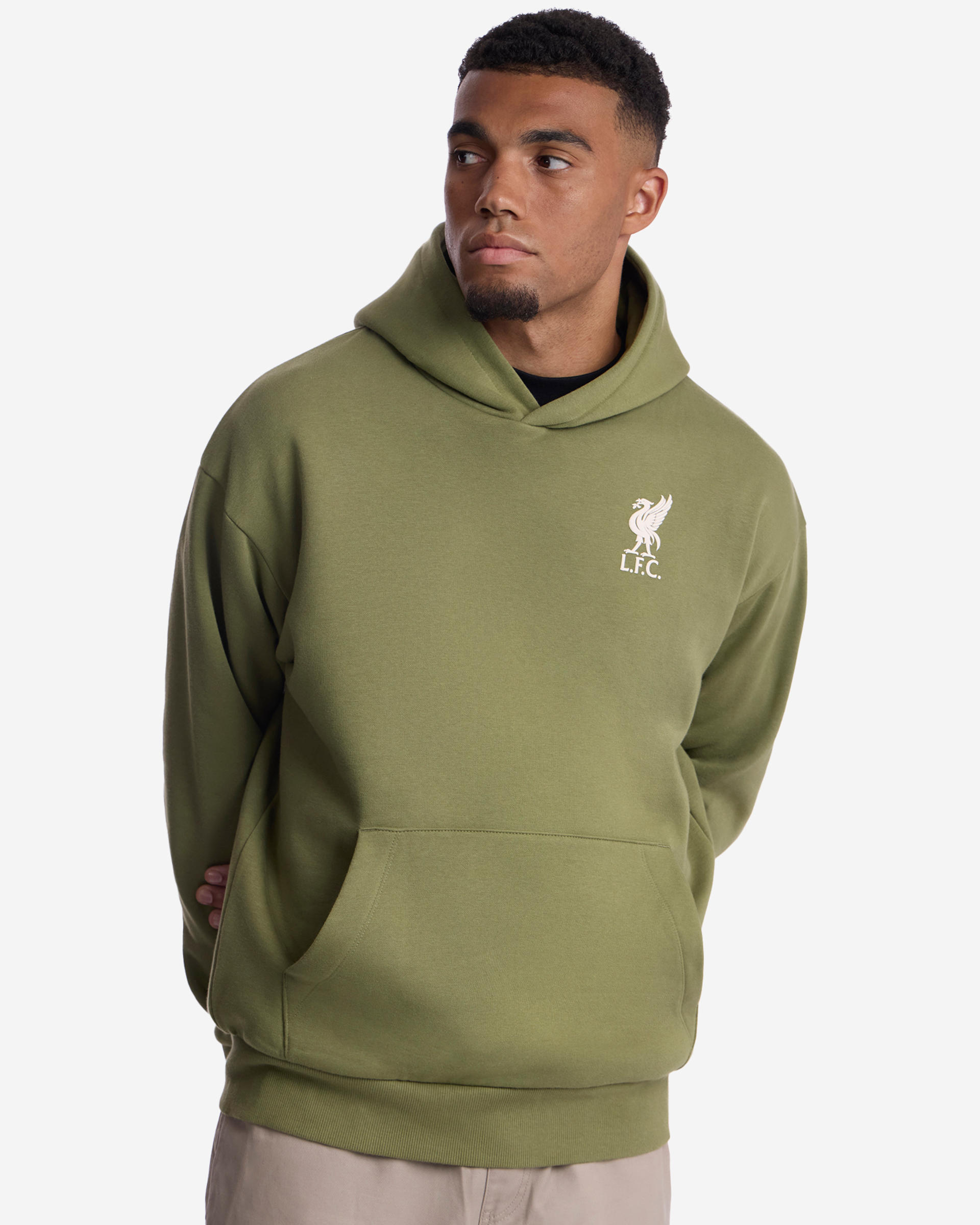 Sudadera con capucha extragrande con estampado en la espalda de LFC para hombre, color caqui - Image 3