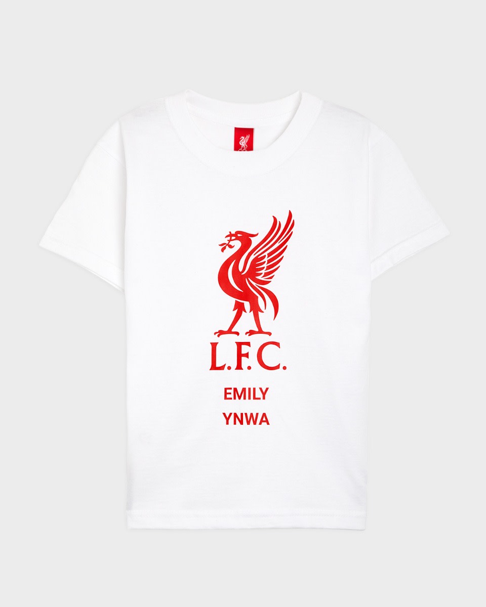 LFC Junior Red Liverbird Personalised White Tee - Image 2