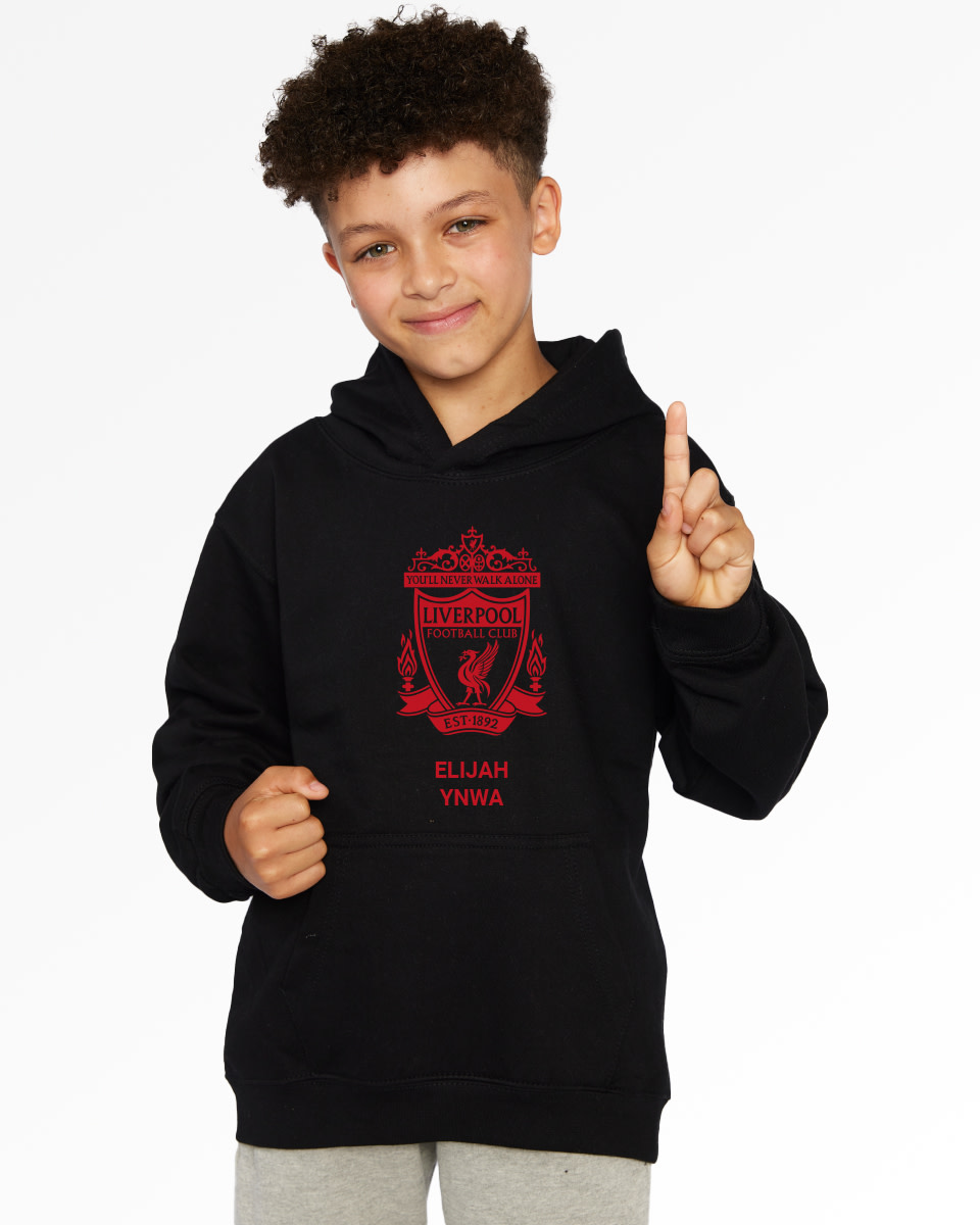 Sweat à capuche noir personnalisé Red Crest du LFC Junior - Image 1