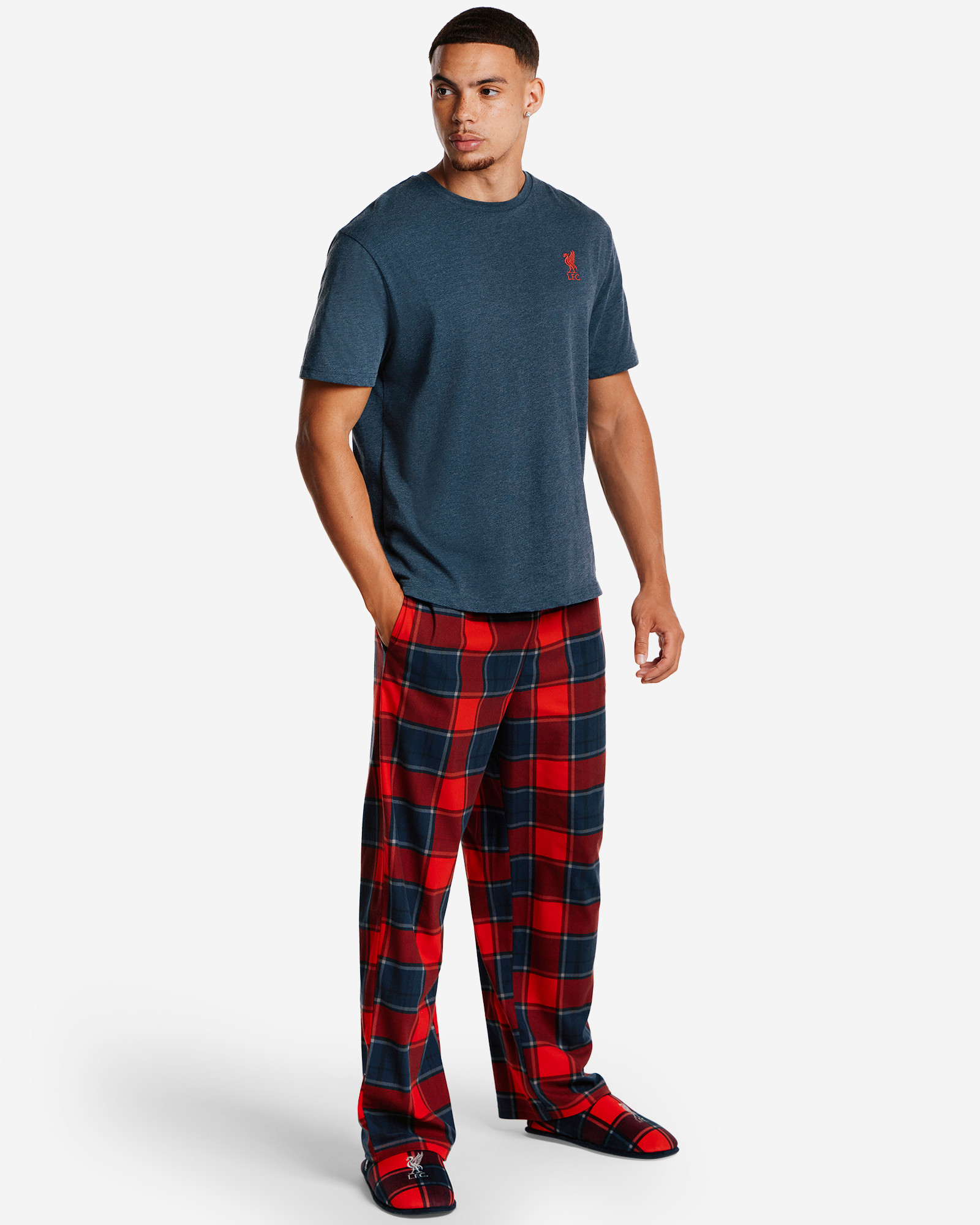 Conjunto de pijama LFC a cuadros largos para hombre, color azul marino - Image 1