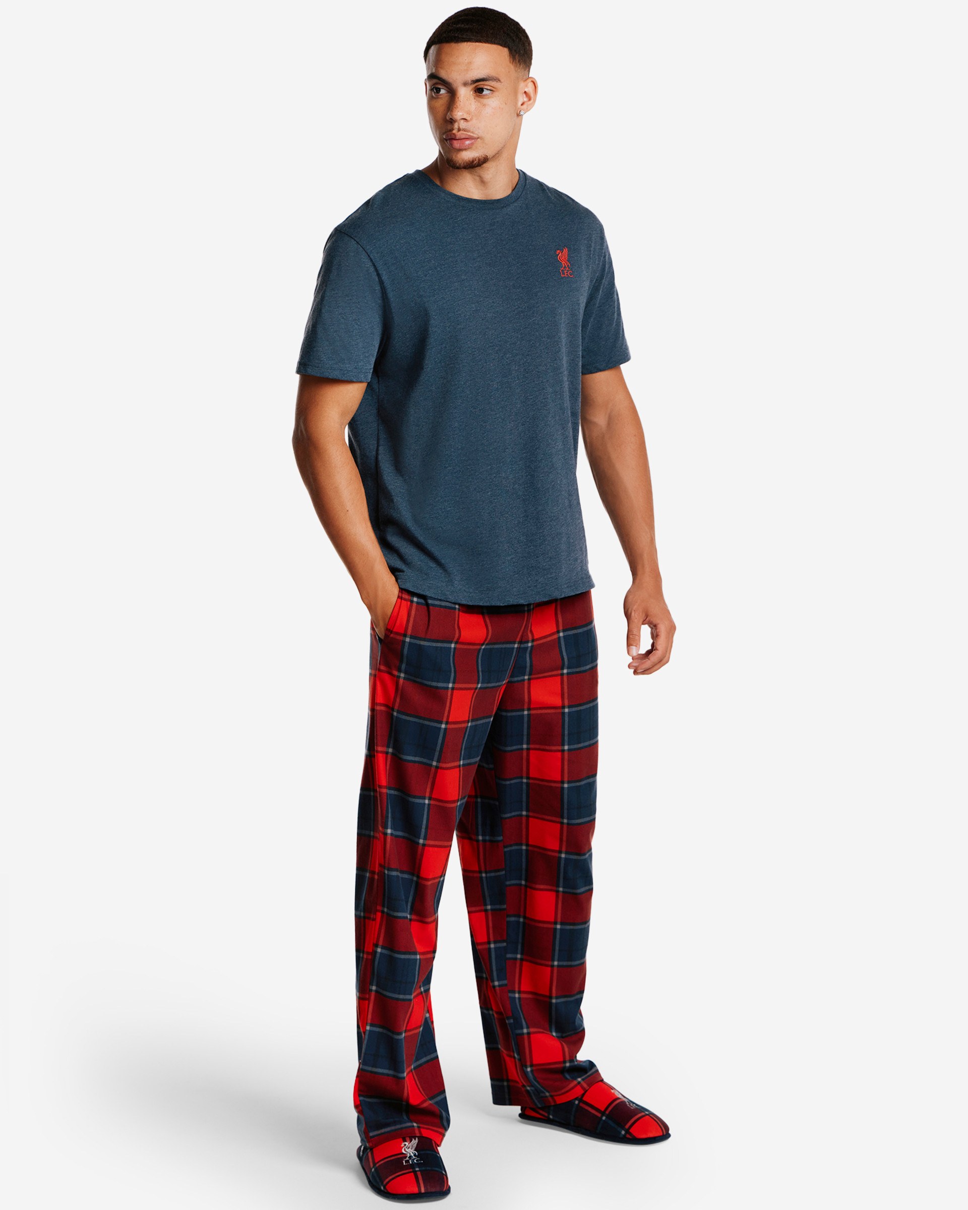 LFC Herren-Pyjama-Set mit langem Karomuster, Marineblau - Image 1