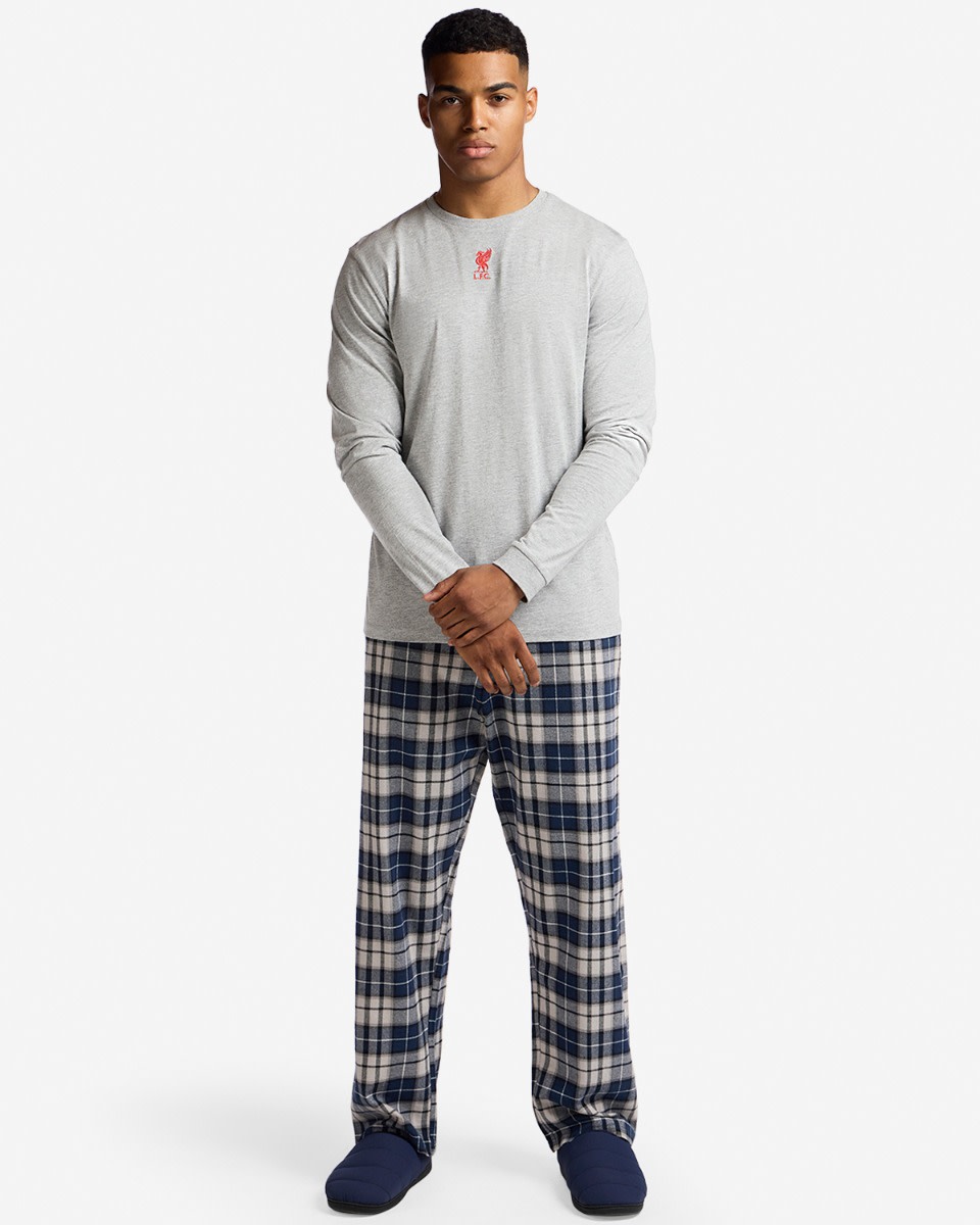 LFC Mens Long Check Pyjama Set Grey - Image 1