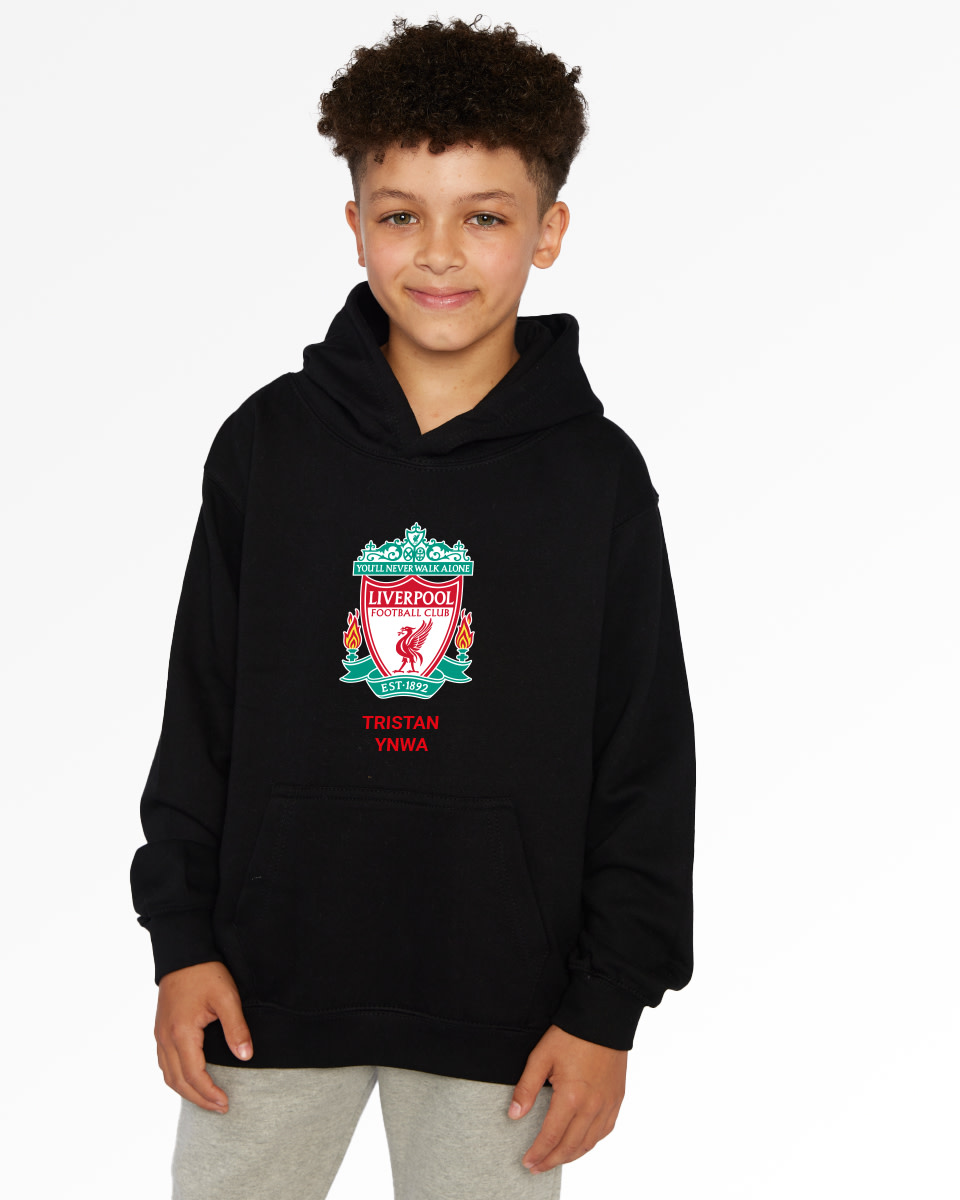 LFC Junior Crest Personalised Black Hoody - Image 1
