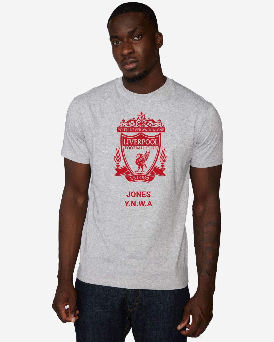 LFC Red Crest Personalisierbares graues T-Shirt - Image 1