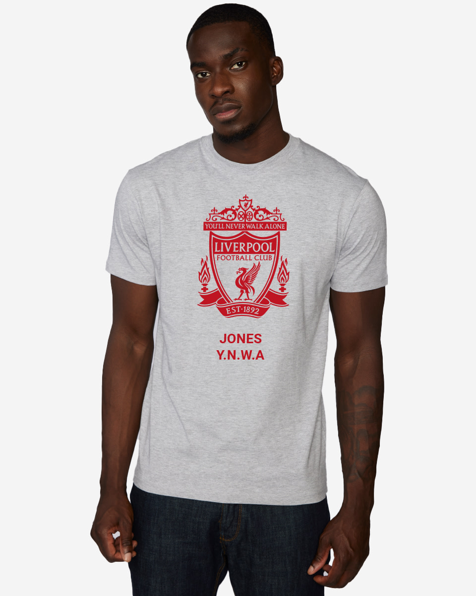 LFC Red Crest Personalised Grey Tee - Image 1