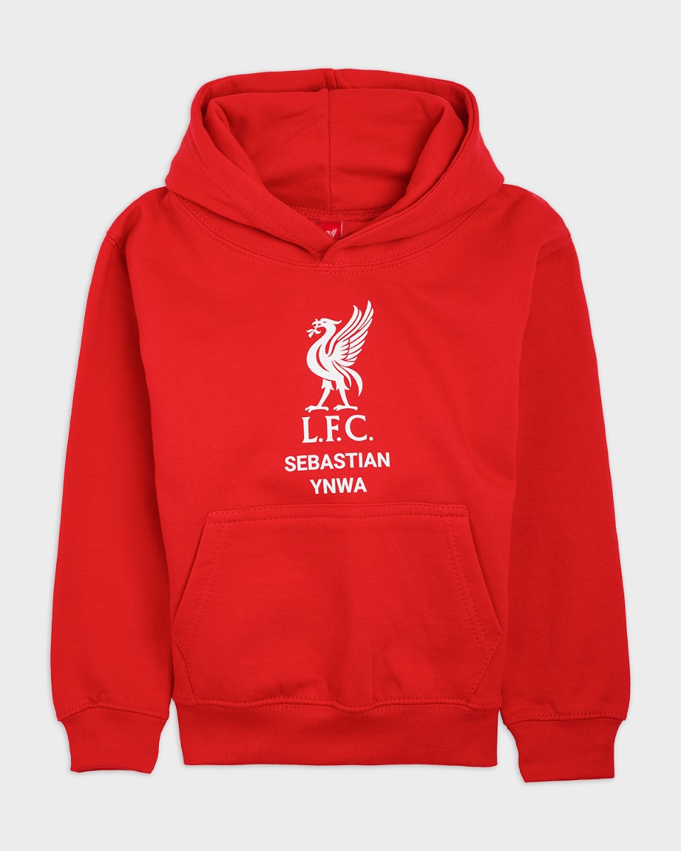 LFC Junior White Liverbird Personalised Red Hoody - Image 2