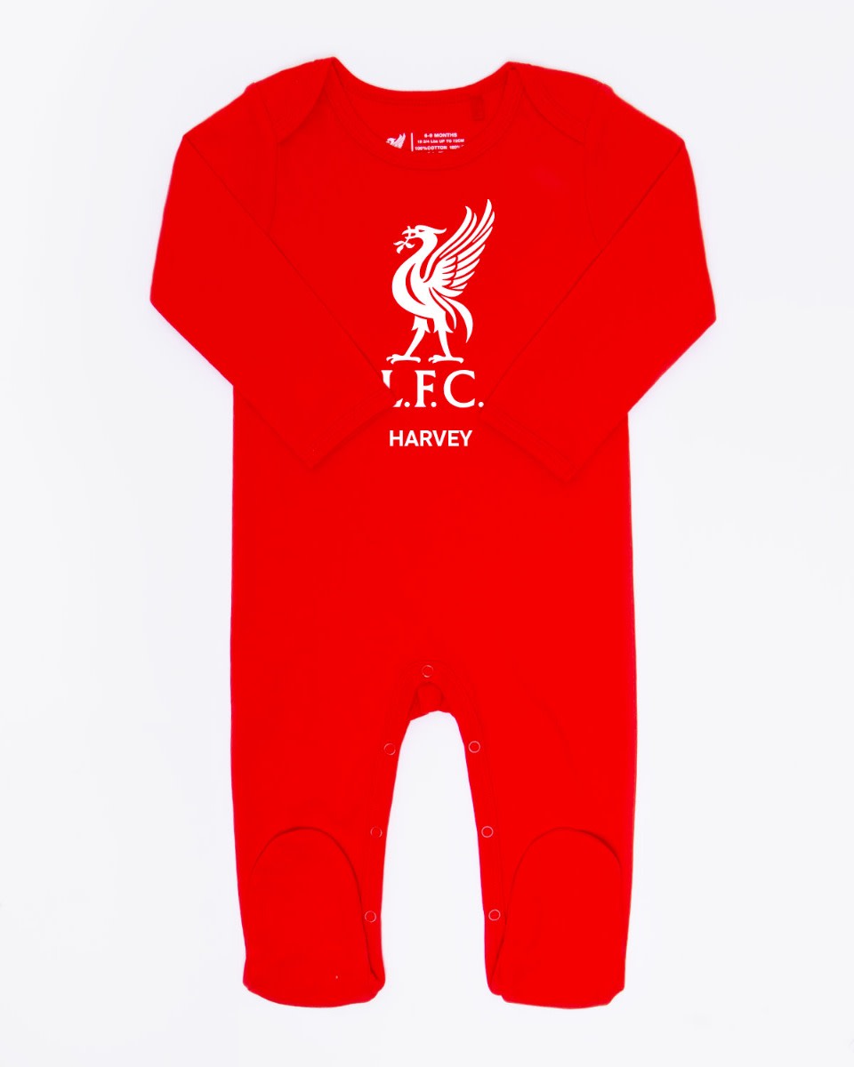 LFC Baby Personalised Liverbird Sleepsuit Red - Image 1