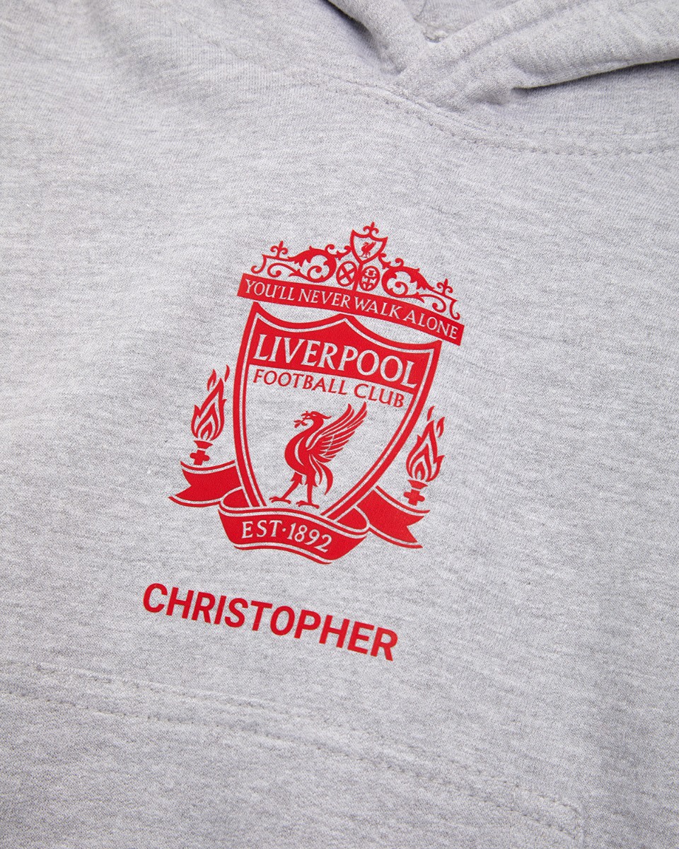 LFC Junior Red Crest Personalised Grey Hoody - Image 3