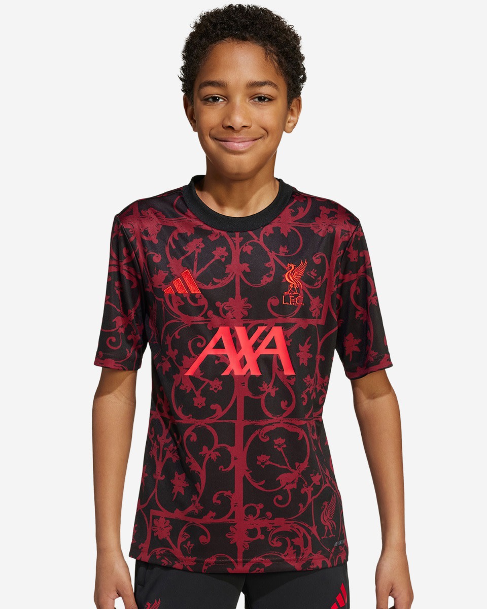 LFC adidas Youth 25/26 Short Sleeve Pre-Match Shirt Black - Image 1