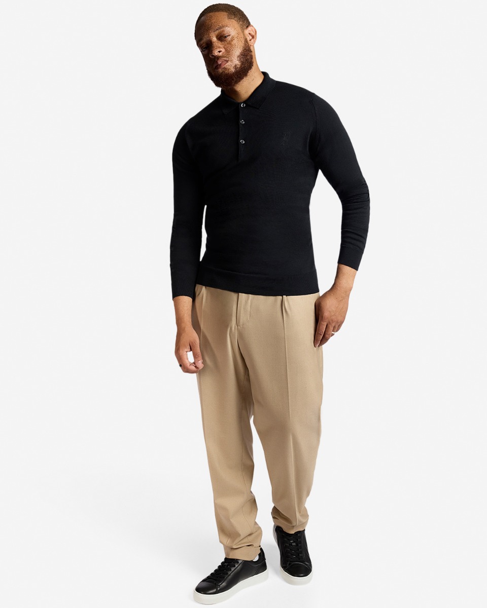 LFC X John Smedley Extra Fine Merino Wool Mens Long Sleeve Polo Shirt Black - Image 4