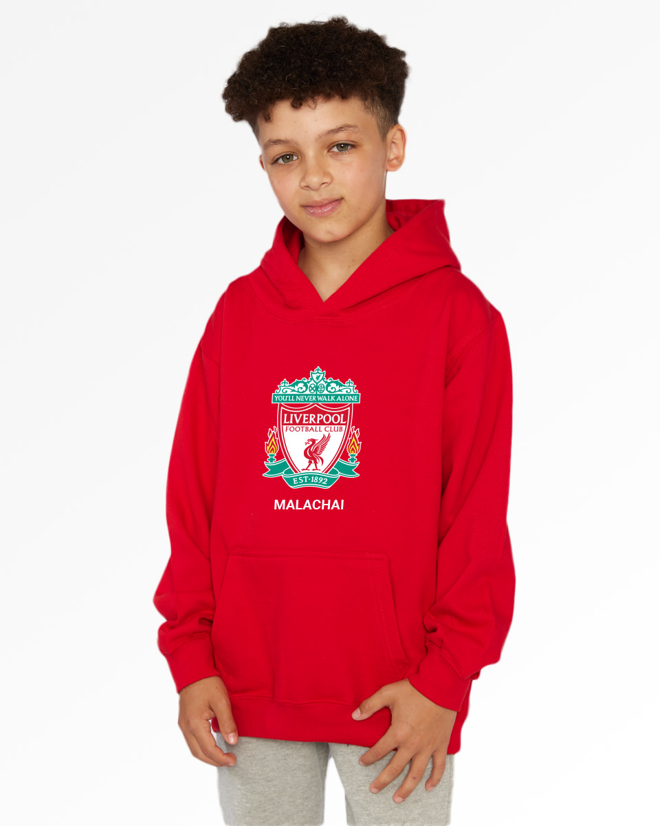 LFC Junior Crest Personalisierbarer roter Kapuzenpulli - Image 1