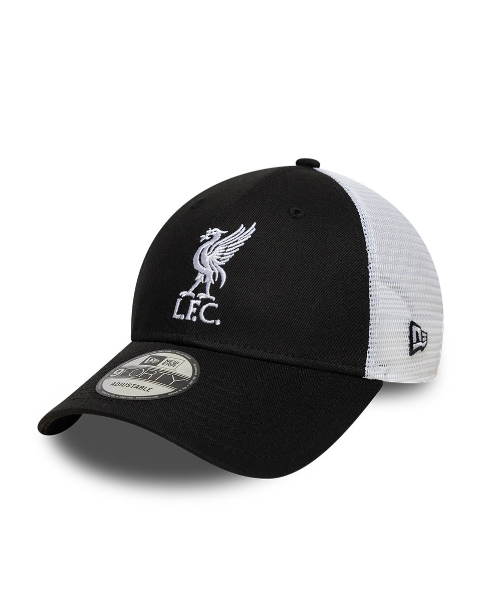 LFC New Era Adults 9FORTY Patch Liverbird Cap Black & White - Image 1