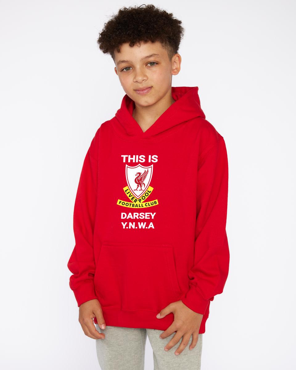LFC Junior This is Anfield Personalised Red Hoody - Image 1