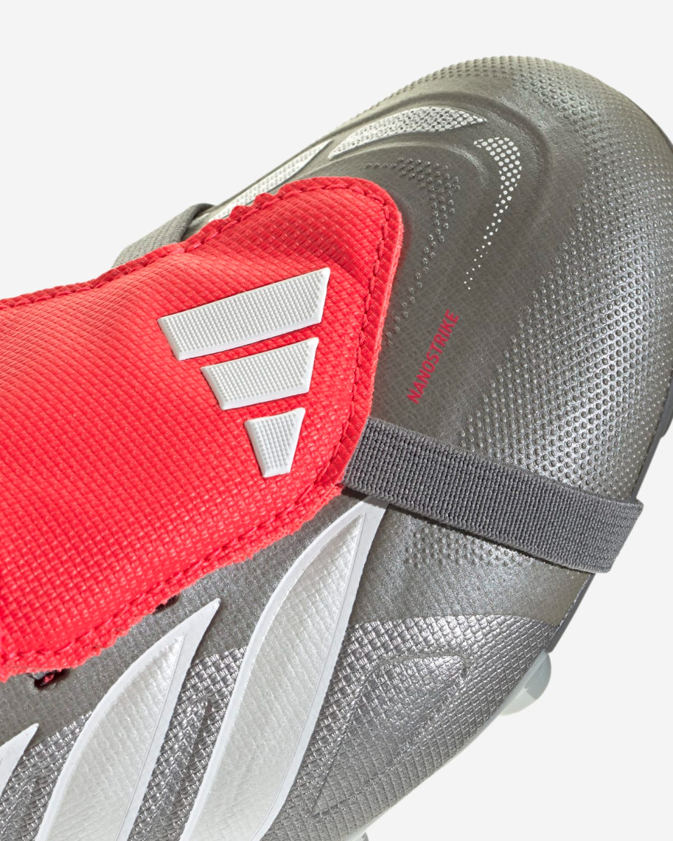 adidas Juniors Predator League Fold-Over Tongue Firm Ground Football Boots Iron Metallic/Zero Metalic/Lucid Red - Image 2
