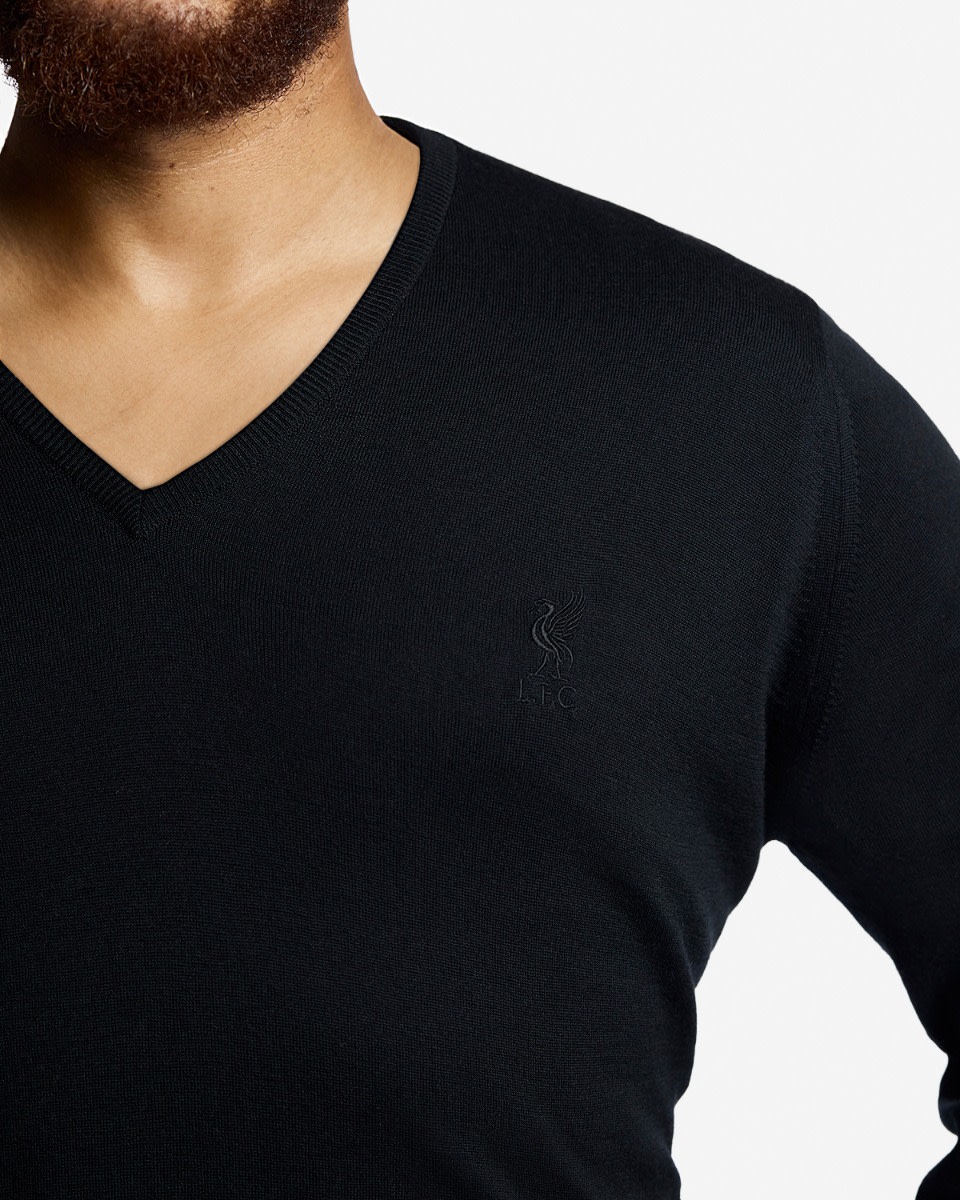 LFC X John Smedley Extra Fine Merino Wool Mens V-Neck Jumper Black - Image 2