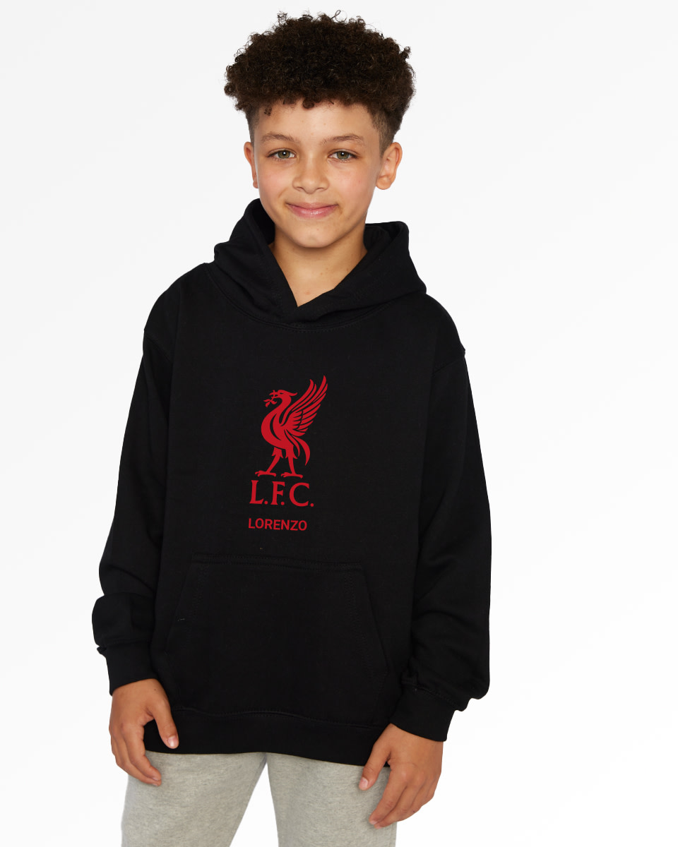 LFC Junior Red Liverbird Personalisierbarer Kapuzenpulli, schwarz - Image 1