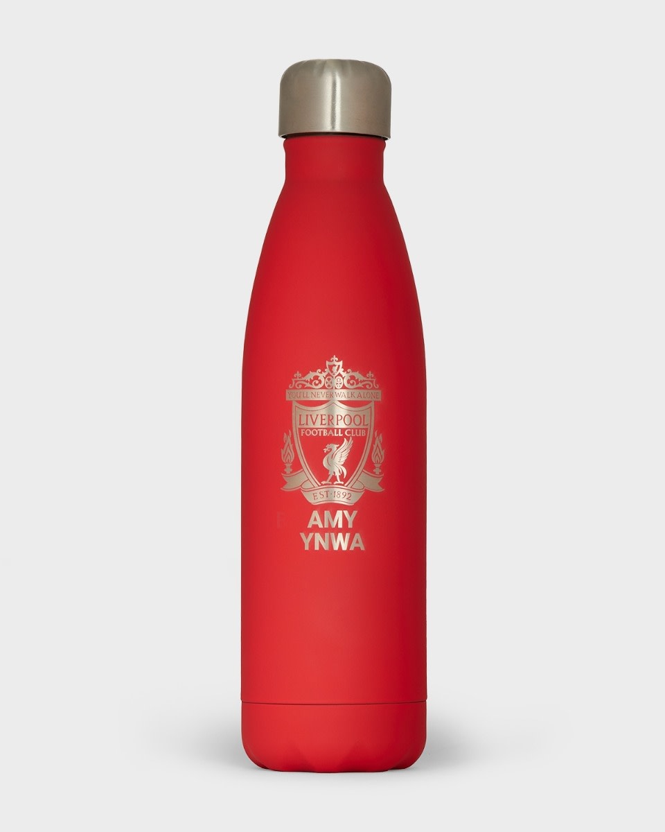 LFC Crest Personalised Red Stainless Steel Water Bottle - Image 1
