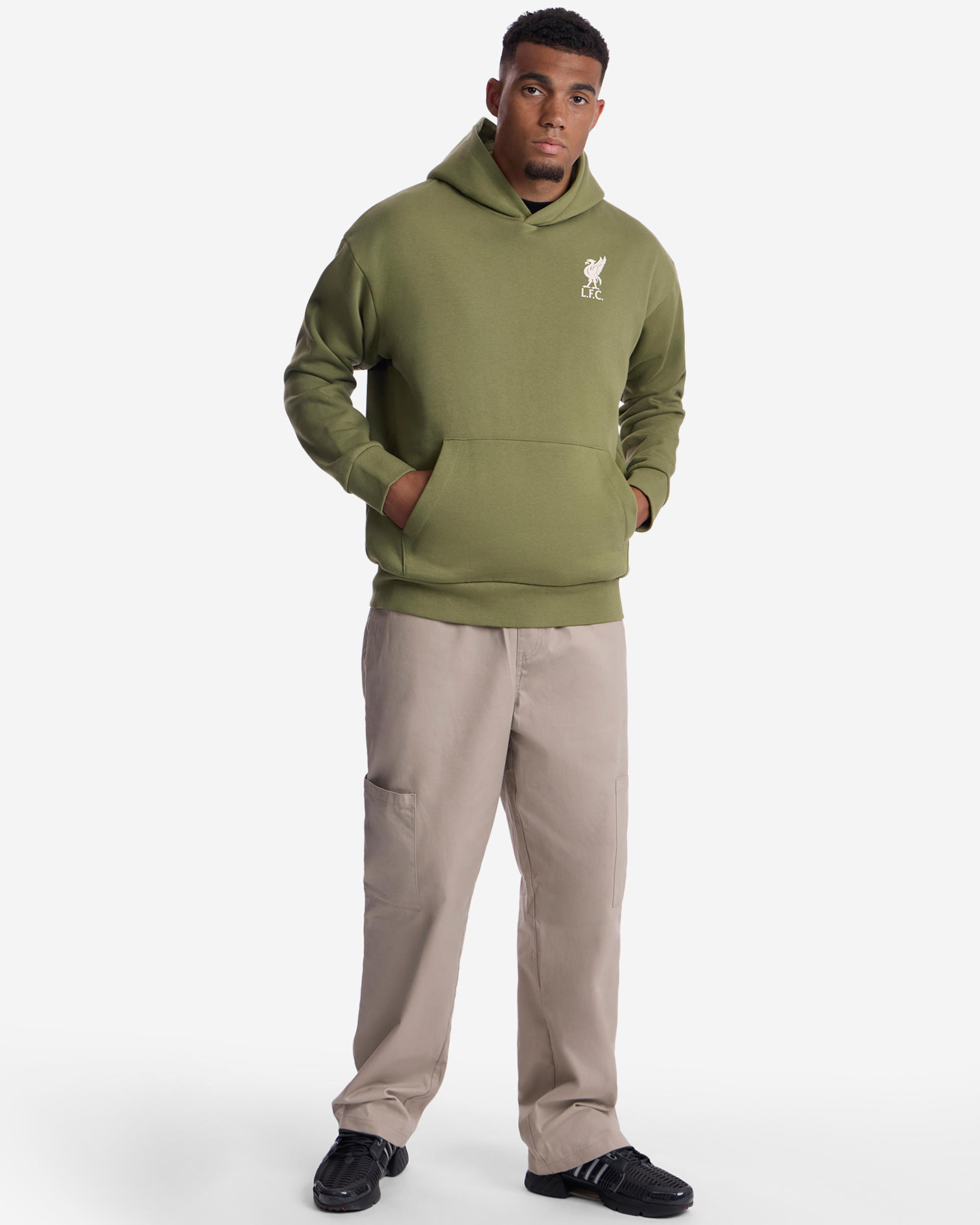Sudadera con capucha extragrande con estampado en la espalda de LFC para hombre, color caqui - Image 2