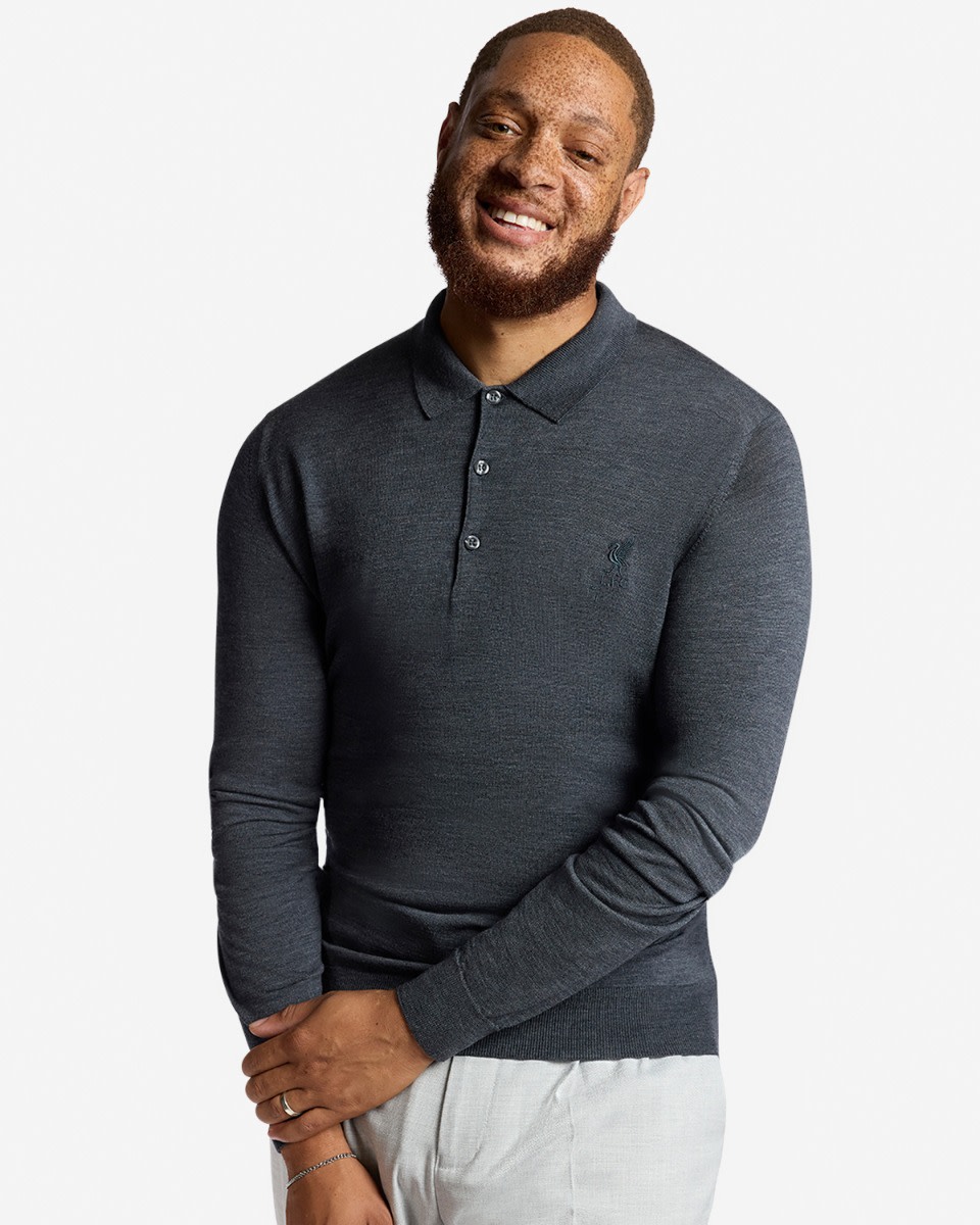 Polo LFC X John Smedley de lana merino extrafina para hombre, manga larga, color gris - Image 1