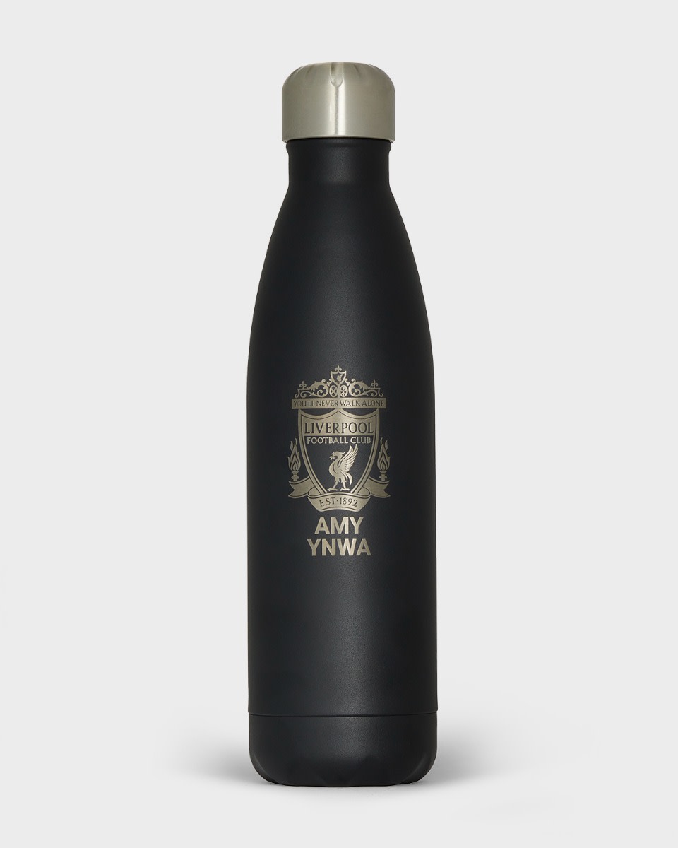 LFC Crest Personalised Black Stainless Steel Water Bottle - Image 1
