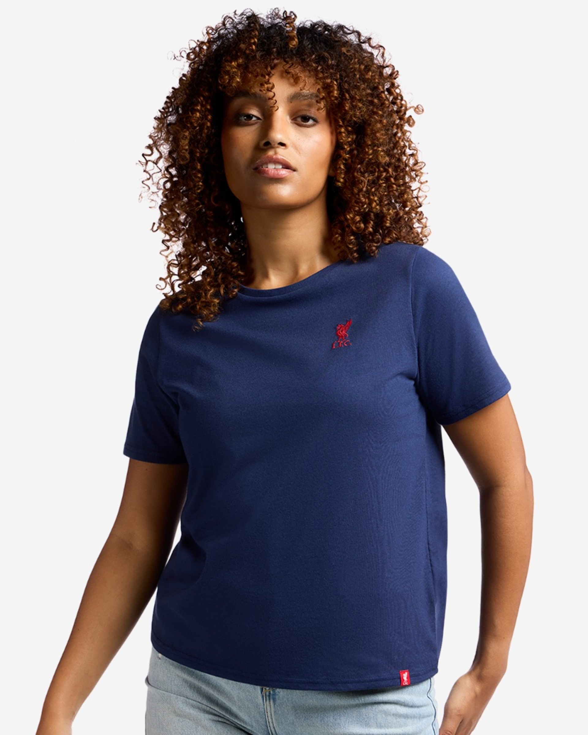 T-shirt bleu marine avec emblème Liverbird du LFC pour femmes - Image 1