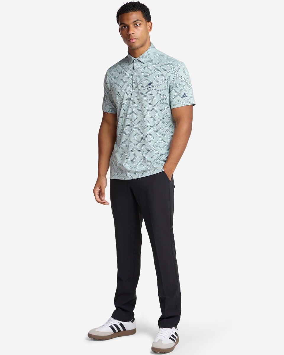 LFC adidas Adults Ultimate365 Golf Jacquard Polo Shirt Wonder Sage & Navy - Image 4